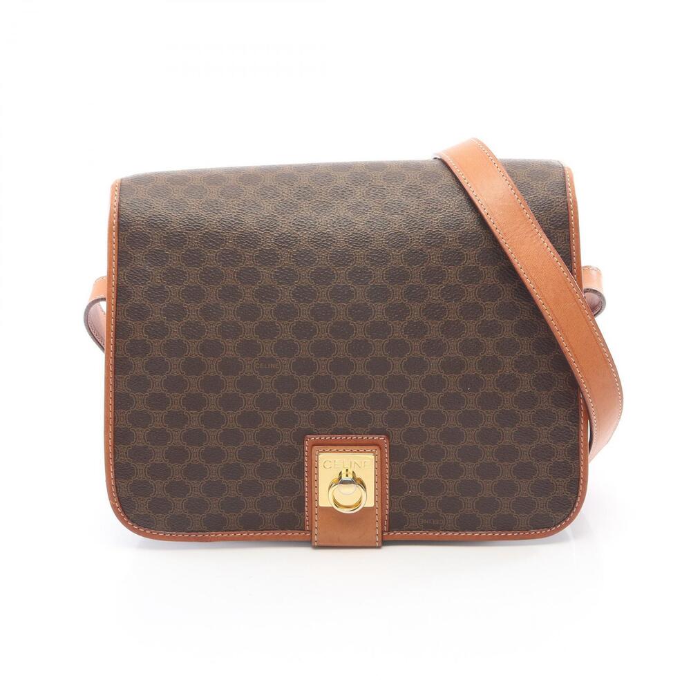 Celine Macadam Shoulder Bag Canvas Leather Brown